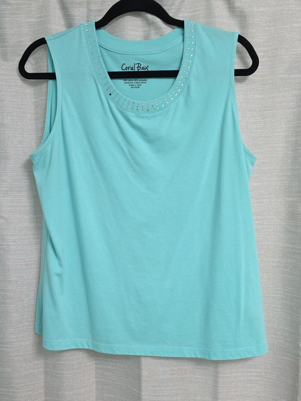 Coral Bay Aqua Sleeveless Tank with Studded Neck